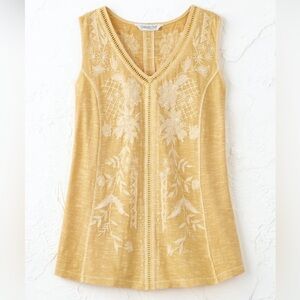 Coldwater Creek Sweetwater Embroidered Tank Top Yellow Sleeveless Sz 10-12 Boho